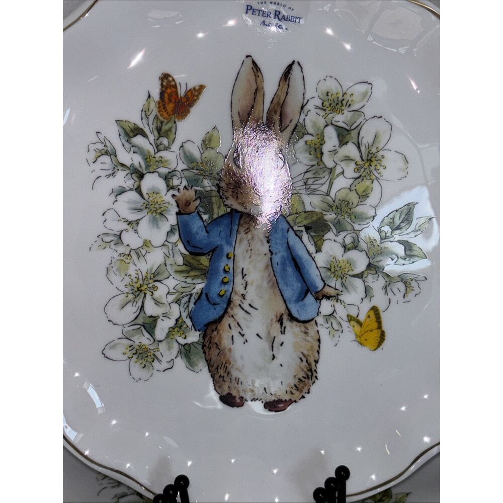 Peter Rabbit Dinner Plates Beatrix Potter Easter Set Of 4 Gold Scalloped 11" New - Picture 2 of 4